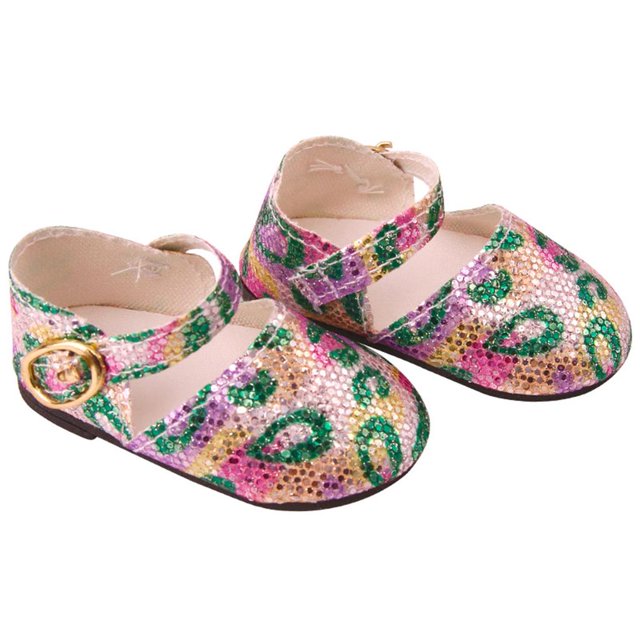 Girl Doll Sequin Shoes Zapatos planos de lentejuelas con estampado de leopardo de 18 pulgadas, muñeca de niña, vestido de accesorio verde Magideal Girl Doll Sequin Shoes