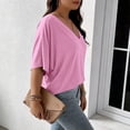 thumbnail image 6 of Jamicy Summer Tops for Women Plus Size V Neck T Shirts Solid Color Summer Half Sleeve Tees Casual Loose Fit Tunic Tops, 6 of 8