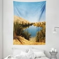 thumbnail image 1 of Desert Tapestry, Idyllic Oasis Awbari Sand Sea Sahara Libya Pond Lush Arid Country, Wall Hanging for Bedroom Living Room Dorm Decor, 60W X 80L Inches, Pale Blue Green Sand Brown, by Ambesonne, 1 of 2
