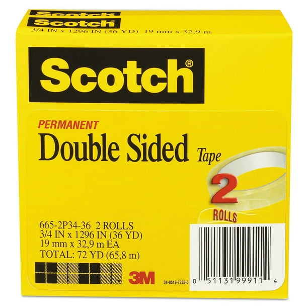 Scotch DoubleSided Tape, 3/4" x 1296", 3" Core, Transparent 2/Pack