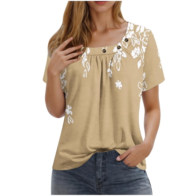 Camisetas de Cuello Redondo Impreso Gradiente de las Mujeres, Manga Corta Casual Top para el Uso Diario