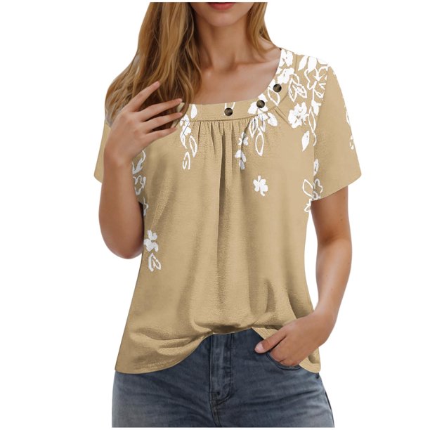 Camisetas de Cuello Redondo Impreso Gradiente de las Mujeres, Manga Corta Casual Top para el Uso Diario