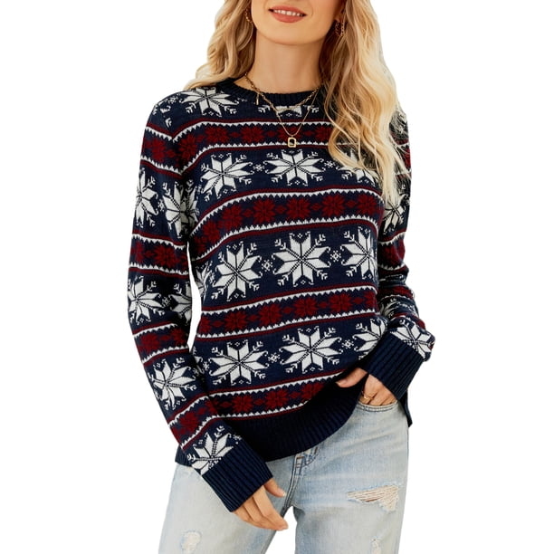 Suéter de Navidad para mujer, suéteres casuales de manga larga con cuello redondo de Navidad Romacci Camiseta de manga corta