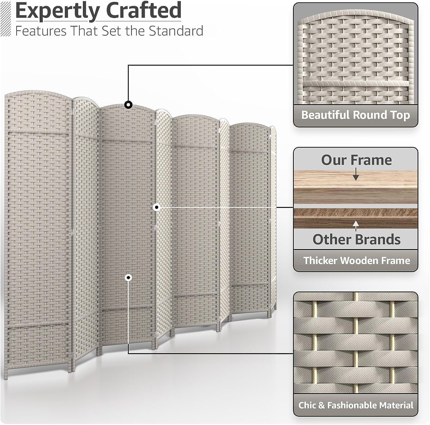 Room Divider Privacy Screen, 6 ft. Tall Extra Wide Foldable Panel Partition Wall Divider, Double Hinged Room and Folding Privacy Screens Beige