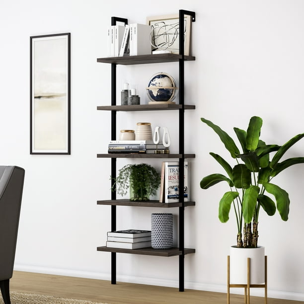 Nathan James Theo 5 Shelf Ladder, Carson Leaning Bookcase Espresso