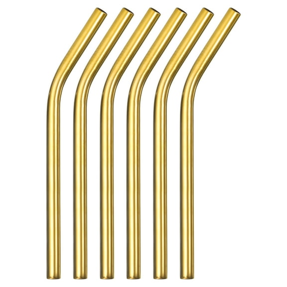 6Pack Reusable Metal Straws, 9.5" Stainless Steel Drinking Straw (0.5" Wide, Bent, Golden)