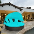 thumbnail image 3 of Gymax Lit de Jour Rond en Rotin pour Patio avec Coussins, Table Réglable, 3 Oreillers, Turquoise, 3 of 10