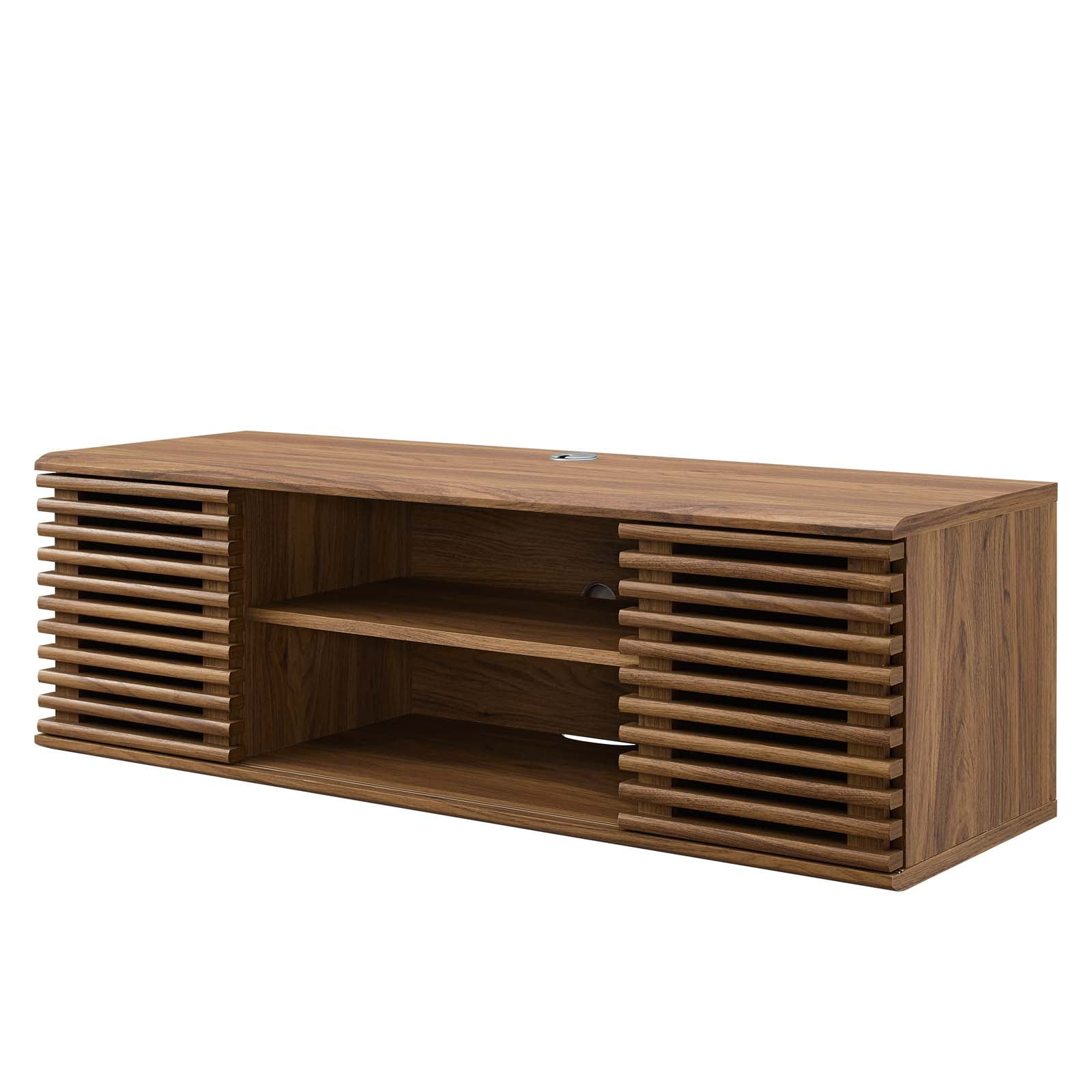 Retro Walnut Grain 46" Wall-Mount Media Console with Sliding Doors