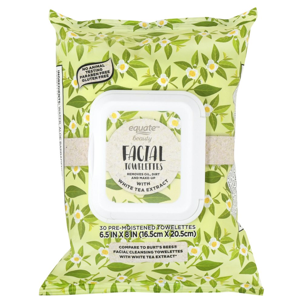 Equate Beauty Facial Cleansing Towelettes with White Tea Extract, 30 Ct