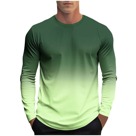 Cmfcve Plus Size Gradient Shirt for Men Casual Long Sleeve Athletic T-Shirt Crew Neck Lightweight Fall Pullover Tops
