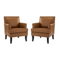 thumbnail image 5 of Contemporary Vegan Leather Accent Chair Set of 2, Upholstered Sofa Armchair & Wooden Legs Adult Home Living Room Bedroom, Camel, 5 of 8