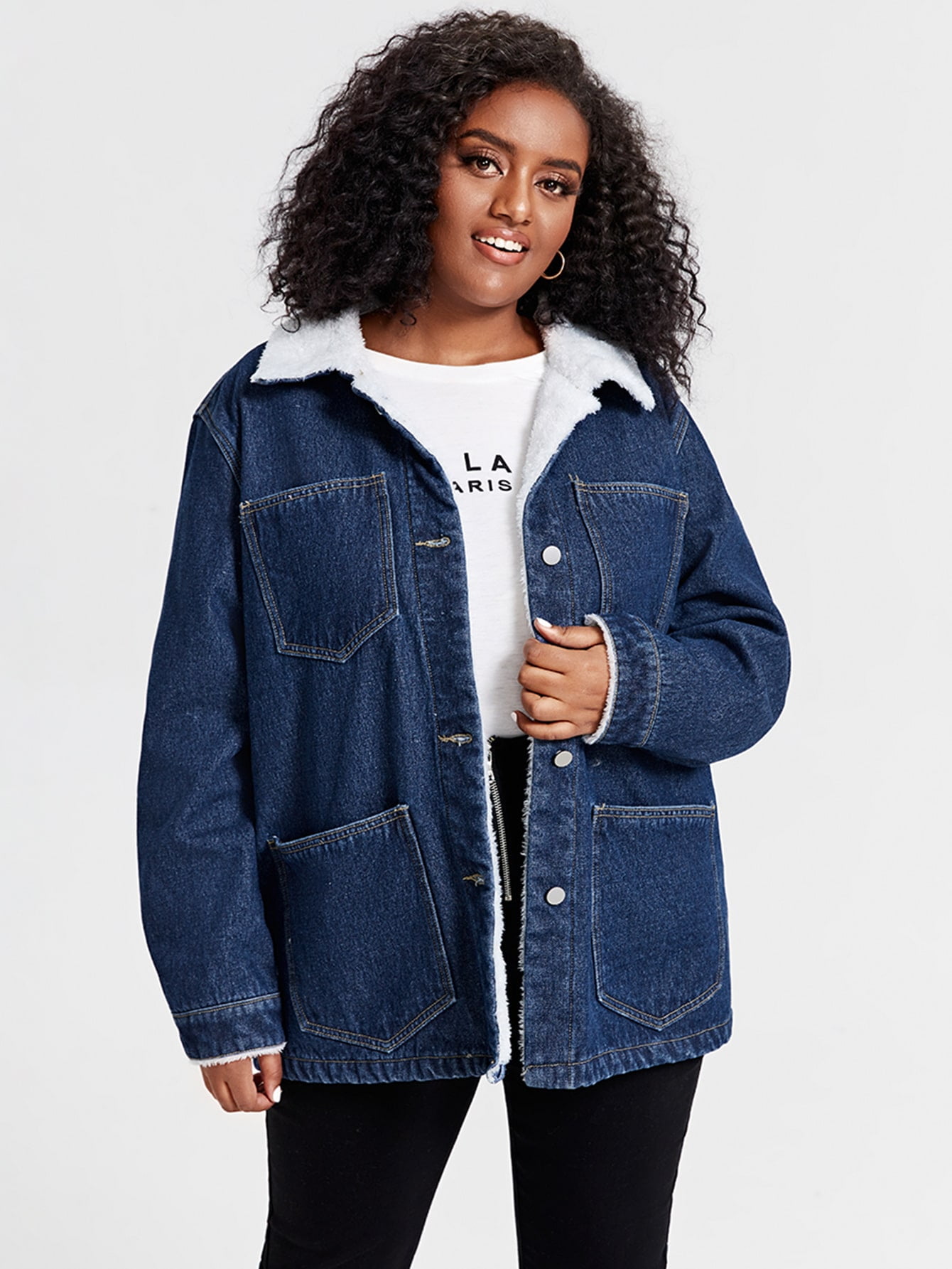Women's Plus Teddy Lined Denim Jacket 