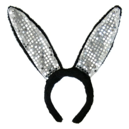SeasonsTrading Black Plush Sequin Bunny Ears Costume Dress Up