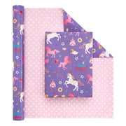WERNNSAI Unicorn Princess PresNok Wrapping Paper Roll - 1 Roll x 33 ft Happy Birthday Wrapping Paper Roll Kids Unicorn Birthday Gift Wrap Roll Girls Princess Theme Party Favor Polka Dot Design