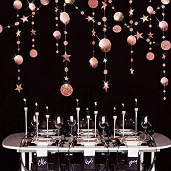 Champagne Party Decoration Circle Dot Garland Streamer Kit Twinkle Star Paper Hanging Bunting Glitter Reflective Banner Backdrop for Engagement/Wedding/Baby Shower/Christmas/Birthday/Kids Room 