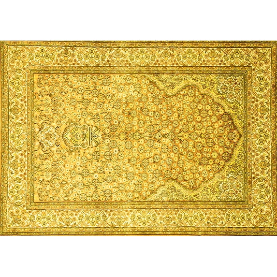 Ahgly Company Machine Washable Indoor Rectangle Persian Yellow Traditional Area Rugs, 7' x 10'