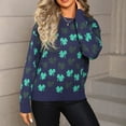 thumbnail image 5 of Irish Clover Knitted Sweater for Women Long Sleeve Crewneck Pullover Tops Navy S, 5 of 9