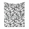thumbnail image 1 of Floral Soft Flannel Fleece Throw Blanket, Victorian Style Curved Flower Baroque Blooms Branches Vintage Motif, Cozy Plush for Indoor and Outdoor Use, 50" x 70", Black and White, by Ambesonne, 1 of 6