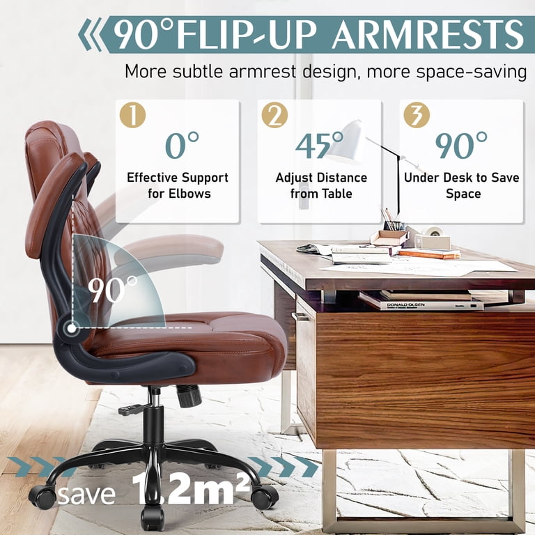 DICTAC Brown Executive Office Chair - Mid Back, Padded Armrests, 400lb Capacity, Adjustable Height, For Home Office