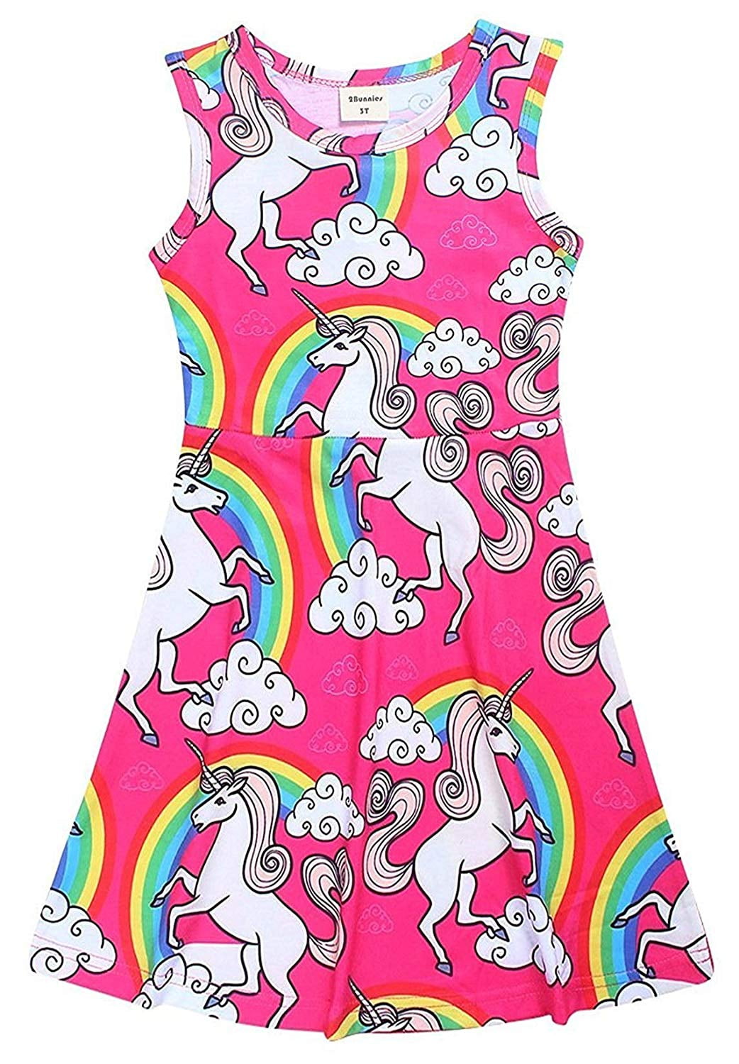 2Bunnies Girl's Unicorn Rainbow Dress, Animal Horse Pattern Printed ...