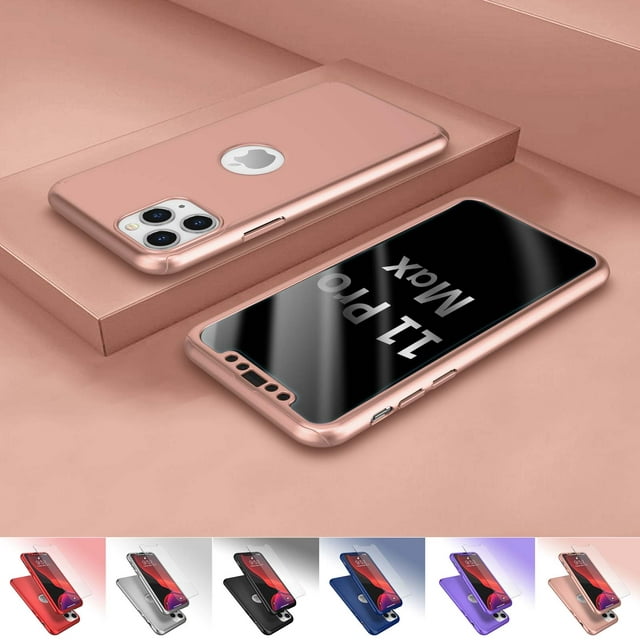 iPhone 11 Pro Max Case, iPhone 11 Pro Max Screen Protector, Ultra-Thin Hard Plastic Full Protective Cover with Tempered Glass Screen Protector Case Cover -Rose Gold