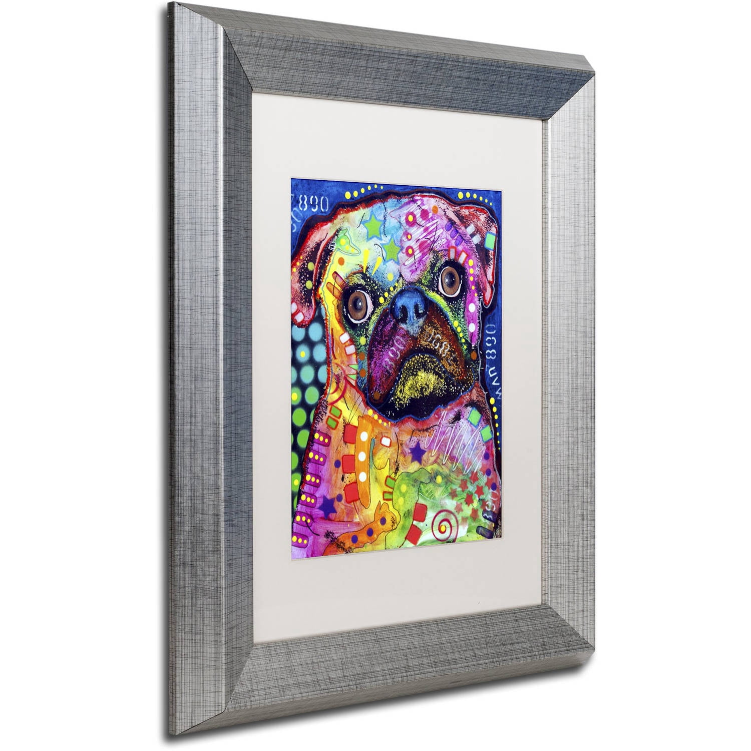 Trademark Fine Art "Pug 92309" Canvas Art by Dean Russo, White Matte, Silver Frame