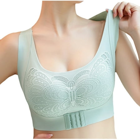 Bigersell Strapless Bra for Large Breasts Women Discouts Women Suspender Without Underwire Shock-Absorbing Sports Bra with Lace Side Buckle Yoga Sports Bra Balconette Bra Style F-786 Green 3XL