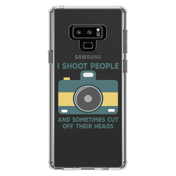 DistinctInk Clear Shockproof Hybrid Case for Samsung Galaxy Note 9 - TPU Bumper Acrylic Back Tempered Glass Screen Protector - I Shoot People - Photography