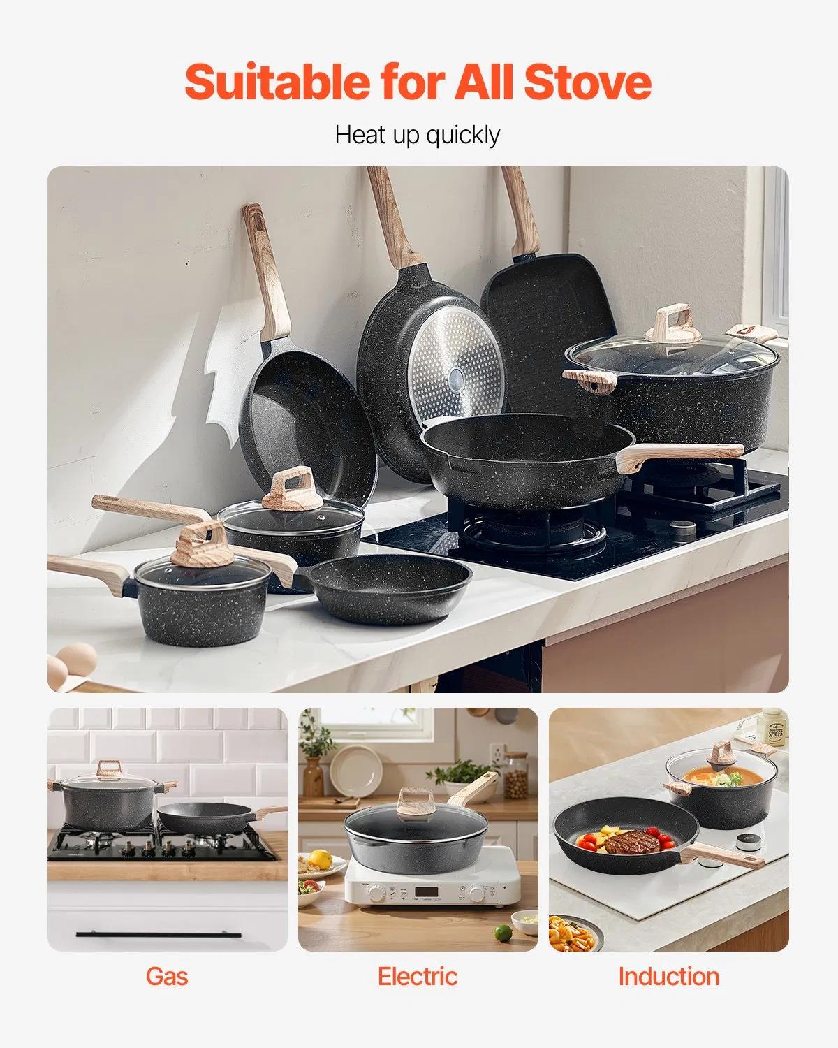 19 Piece Pots and Pans Set Granite Nonstick Kitchen Cookware Induction Black