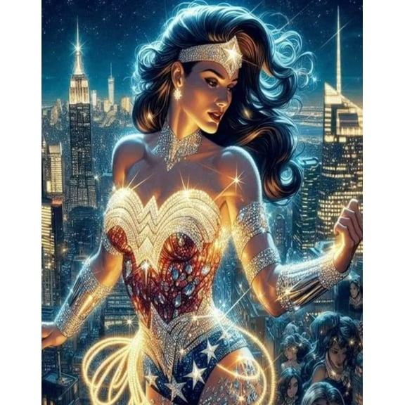 Wonder Woman DIY 5D Diamond Painting Kits for Adults Superhero Full Round Drill (12x16 inch) Diamond Crystal Gem Arts Painting Craft for Home Wall Decor