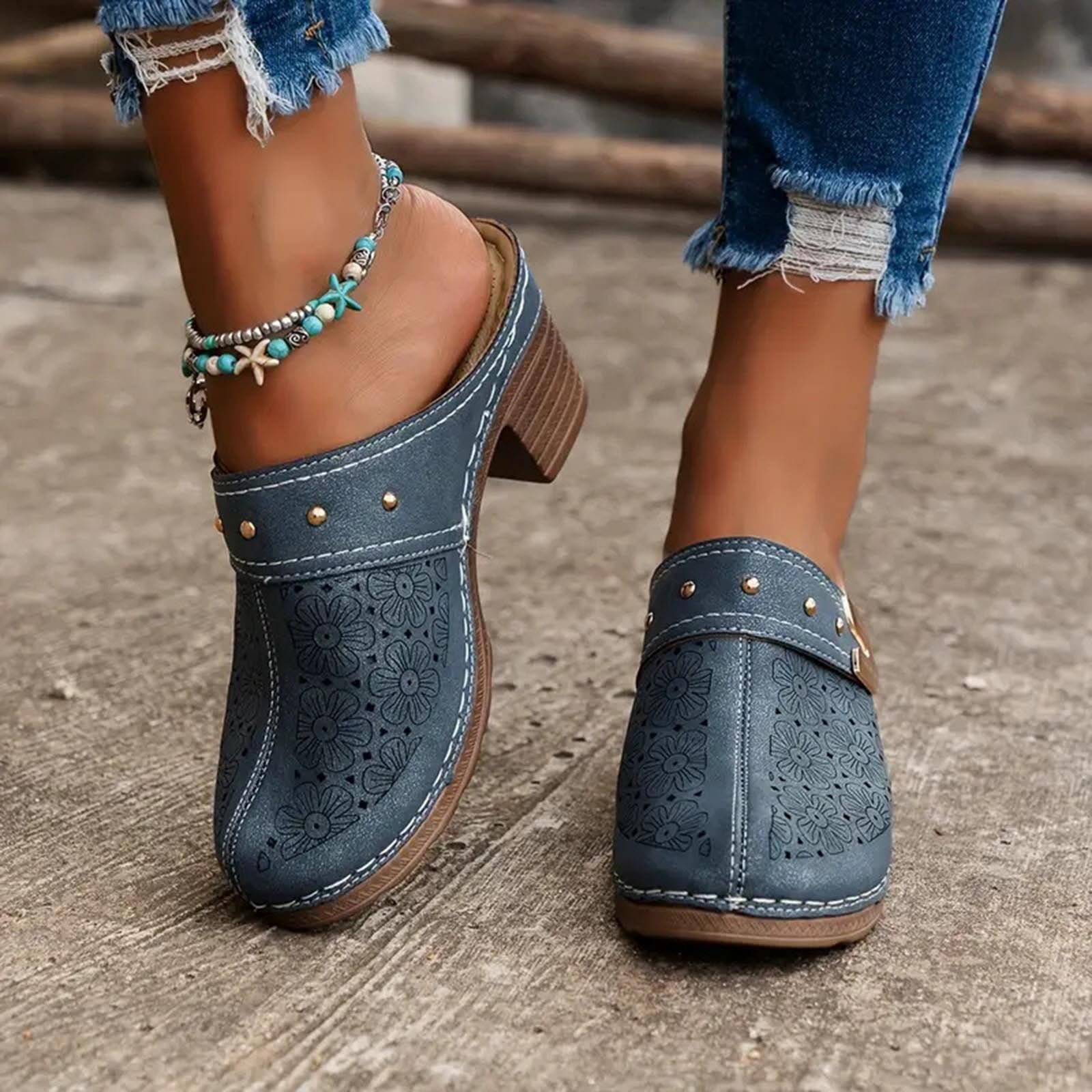 Oyedens Dress Shoes Mules Sandals for Women Wide Width Block