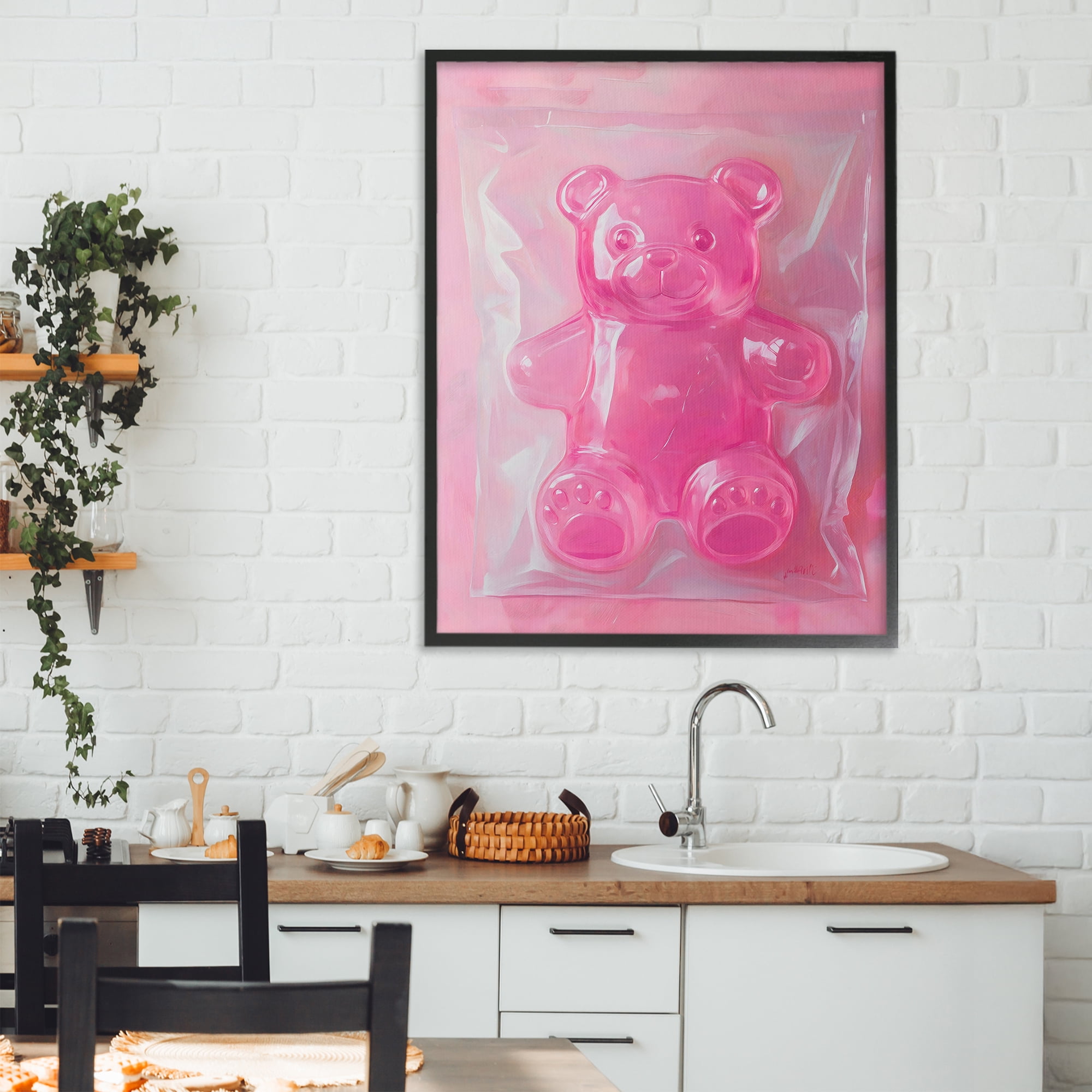 Stupell Industries Pink Gummy Candy Bear Black Framed Giclee Art, design by The Prints Vibe