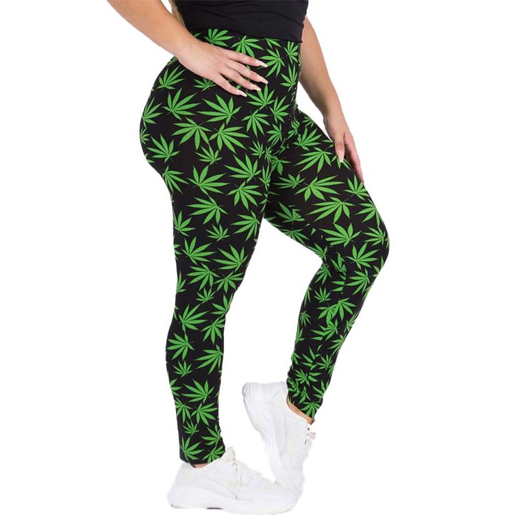 Women's Plus Size Marijuana Leaf Seamless Leggings 420 Trending Queen Size  