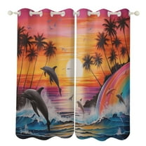 Sunset Jumping Dolphin Blackout Curtains for Bedroom Curtains Insulated Room Darkening Window Drapes for Living Room