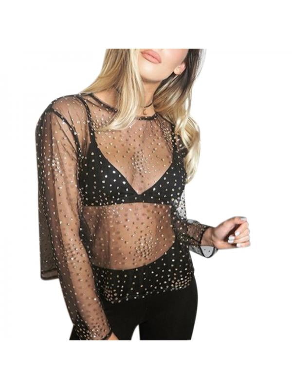 sheer sparkle long sleeve top