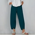 thumbnail image 2 of Diufon Summer Womens Capris Pants Plus Size Linen Pants with Pockets Solid Color Wide Leg Pants, 2 of 5
