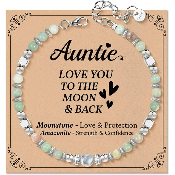 Birthday Gifts for Mom from Daughter Son Healing Natural Stone Moonstone Beads Bracelets for Women - Christmas Mothers Day Gifts for Bonus Mom Godmother Mama Mommy to Be