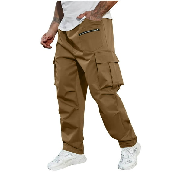 Generic Mens Casual Cargo Pants Straight Leg Drawstring Elastic Waist Loose Fit Sweatpants Lightweight Hiking Travel Pants