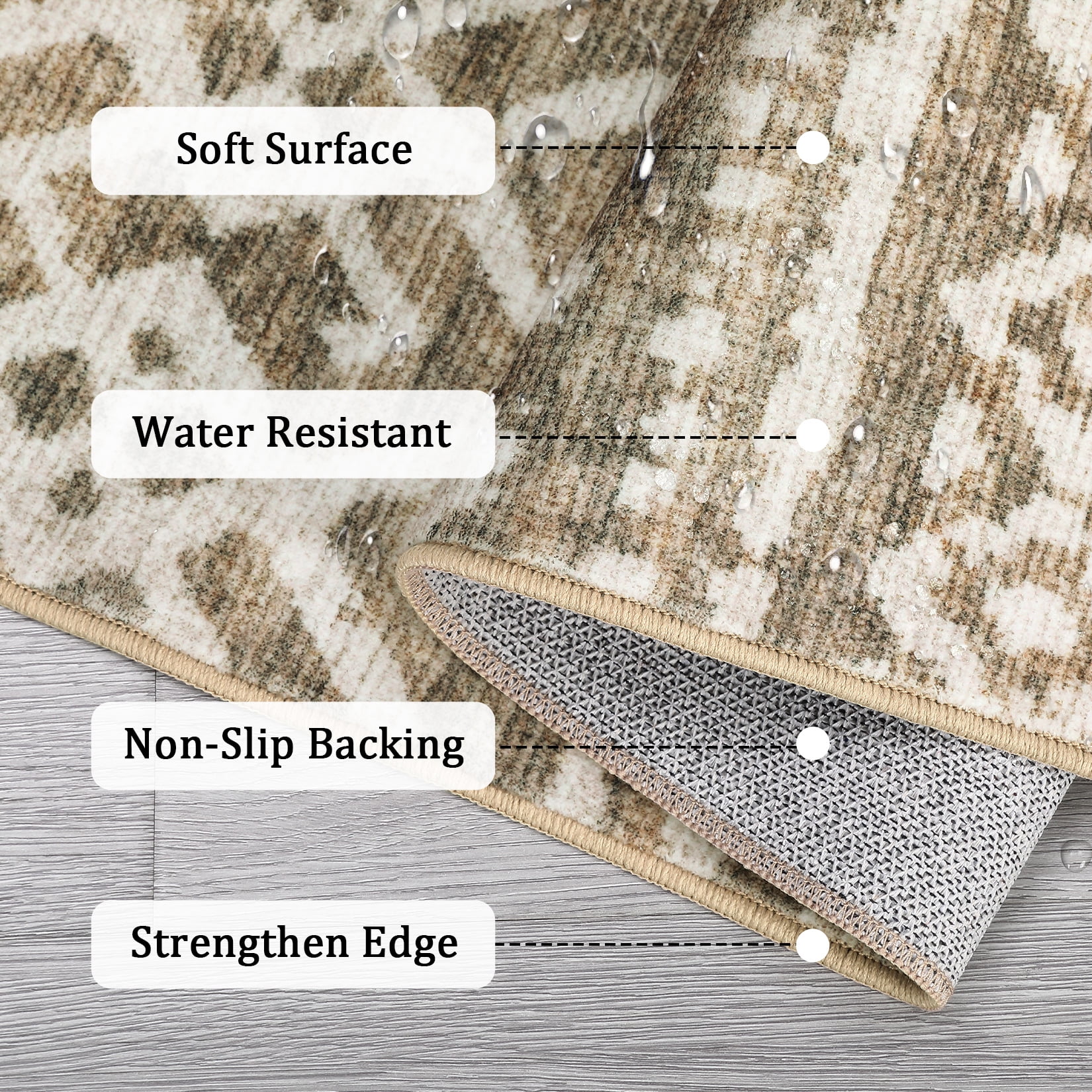 HOMERRY Indoor Washable 4' x 6' Area Rug Distressed Boho Carpet for Living Room, Brown