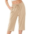 thumbnail image 2 of biudgviw Womens Capri Pants Elastic Waisted Soft Pajama Pants Athletic Running Cropped Pants with Pockets Summer Casual Trousers(Beige,Large), 2 of 7