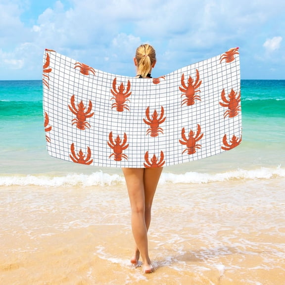 Ryvnso Lobsters Checkered Beach Towel Quick Dry Swimming Yoga Beach Towels Large Sand Free Microfiber Towel 31"W x 71"L