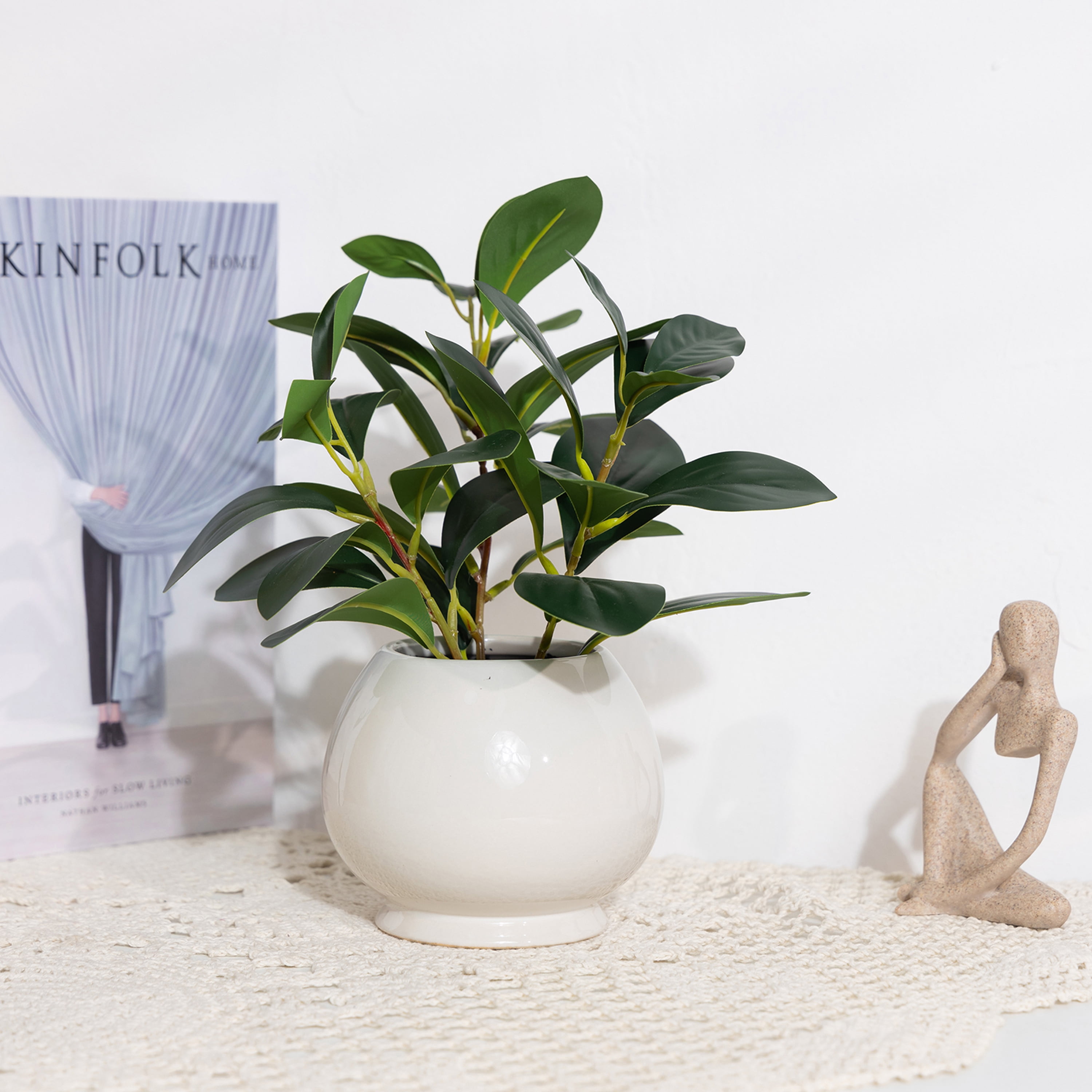(4 pack) Mainstays Indoor Artificial Peperomia Plant in White Ceramic Pot, 11 in