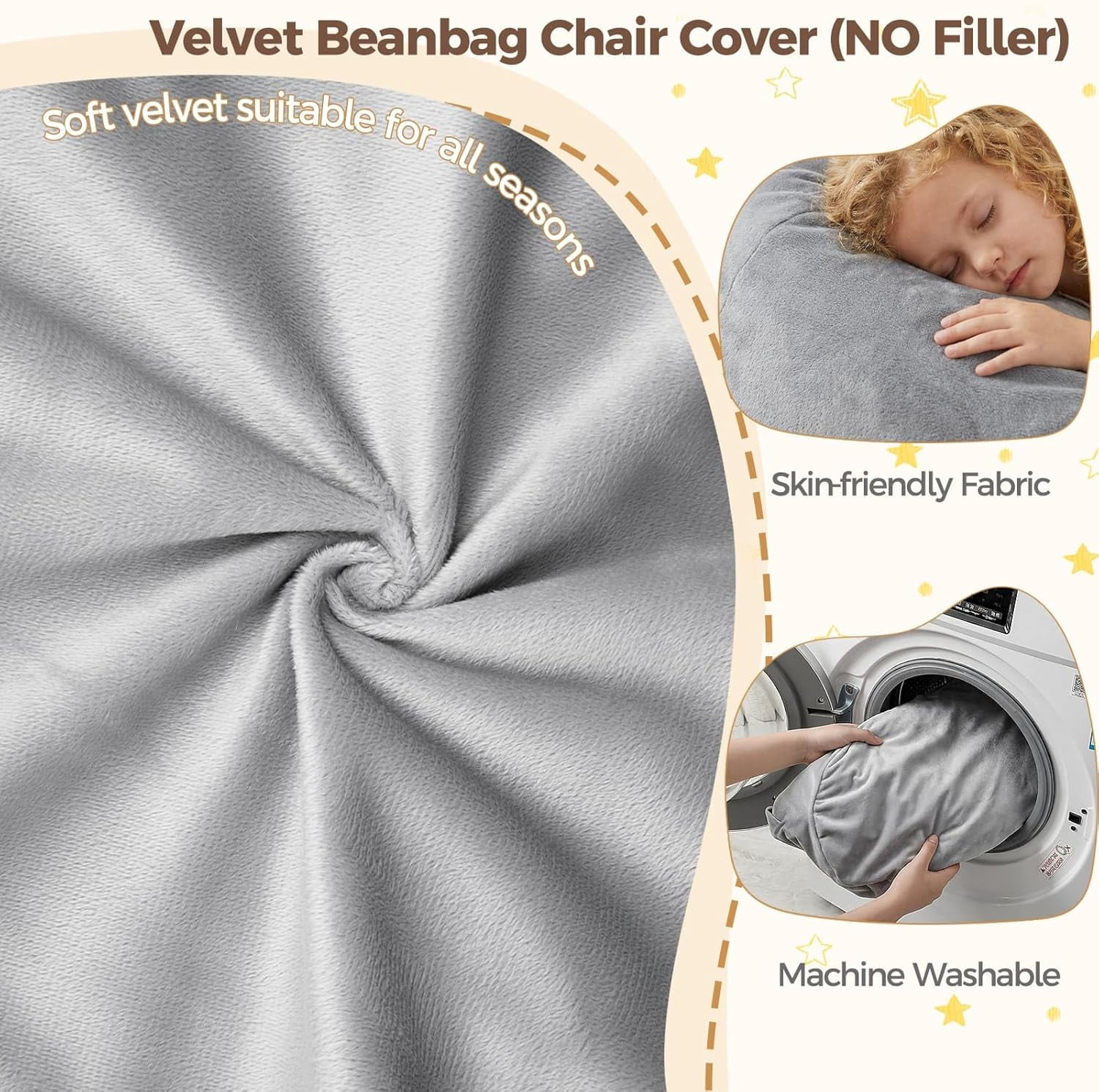 Stuffed Animal Storage Bean Bag Chair Cover for Kids (No Filler), Soft Comfy Velvet Beanbag Chair Cover Machine Washable, Kids Bean Bag Chair with Handle for Living Room Bedroom Dorm,Dark Gray