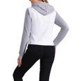 thumbnail image 3 of CHAQUETA DE DENIM LAVADA PARA MUJERES INSPIRE CHIC CON MANGAS EN CONTRASTE Y CAPUCHA AJUSTABLE, CIERRE DE BOTONES, TALLA M, 3 of 6