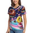 thumbnail image 2 of Xecao Space Colorful Donut for Women's V-Neck T-Shirts-Elegant Half-Sleeve Tops Perfect for Summer-XX-Large, 2 of 5