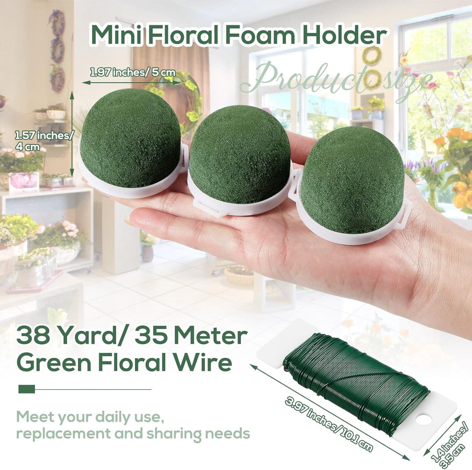 ABPETE 36 Pcs Mini Floral Foam Holder Round Floral Foam with Green Arrangement Wire Arrangement Supplies for Table Wedding Wine Bottle Decor