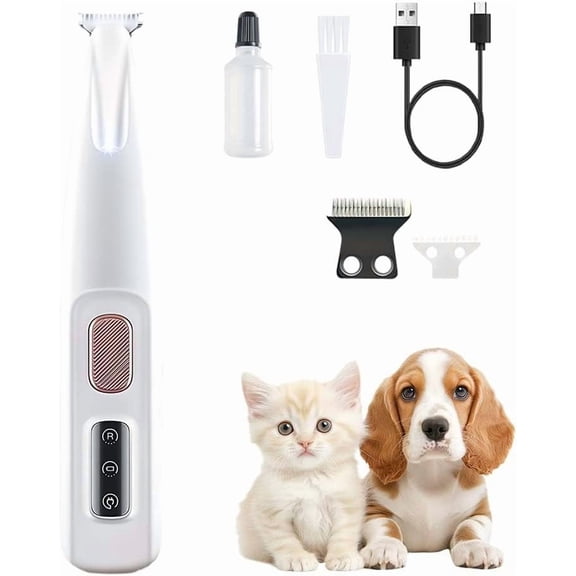 Cordless Dog Paw Trimmer with LED Light, Low Noise Pet Grooming Clippers for Small Areas, Paws, Eyes, and Face