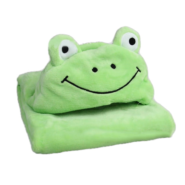 Manta con capucha para niños, suave y acogedora, de terciopelo coral, con forma de animal, para bebés y niños, con diseño de rana verde.