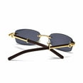thumbnail image 4 of Black Gradient Tint Vintage Woodgrain Rimless Men Women Gold Frame Rectangle Sun Glasses Vintage Woodgrain Square Stylish Designer Wood Arm Shades 90s Retro Unisex Hip Hop Frameless Sunglasses, 4 of 5