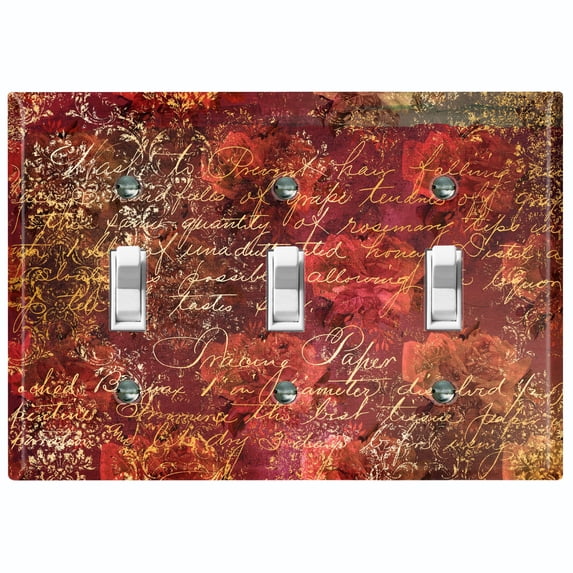 Metal Light Switch Plate Outlet Cover (Red Wallpaper Letter Damask LET002)